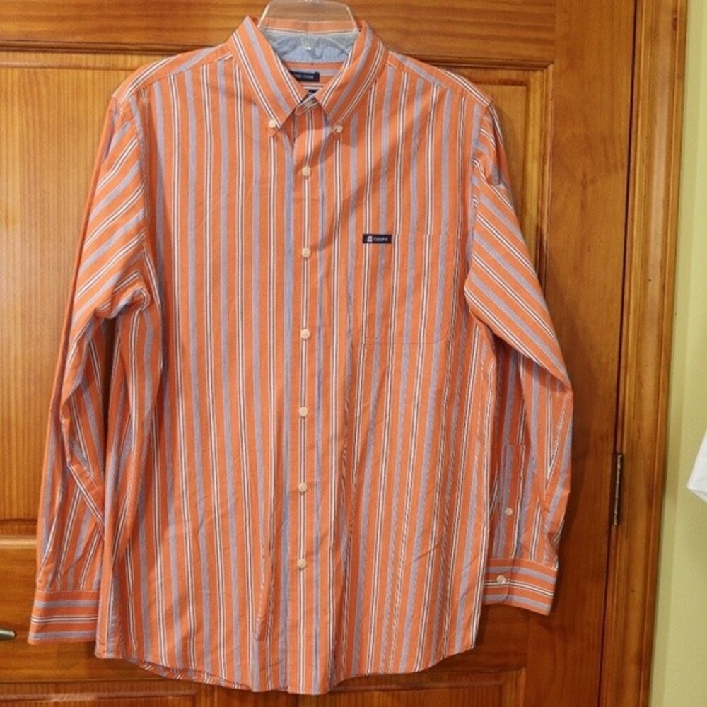 Chaps Orange Striped Button Down Collared Mens Sh… - image 2
